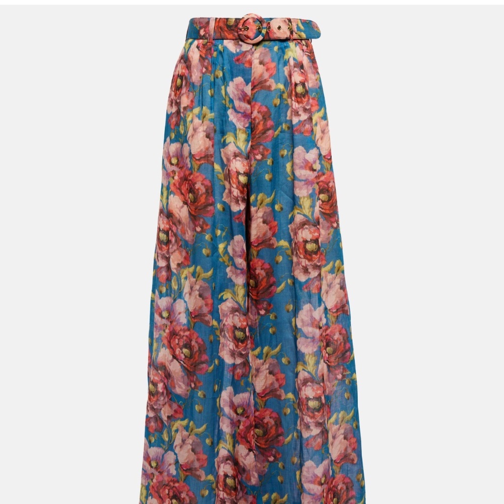 Zimmermann Floral high-rise wide-leg ramie pants